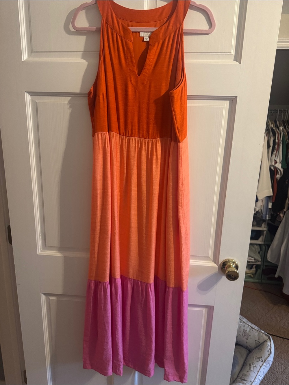 J. Jill Orange Coral Pink Colorblock Maxi Dress